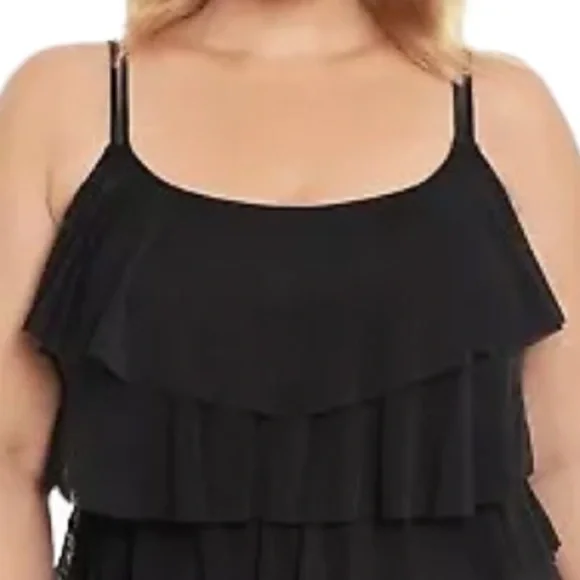 Swim Solutions Black Plus Size Triple Tiered One-Piece Swimsuit